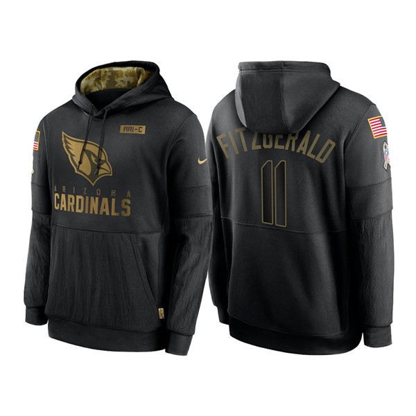 Men's Arizona Cardinals #11 Larry Fitzgerald 2020 Black Salute to Service Sideline Performance Pullover Hoodie - Click Image to Close